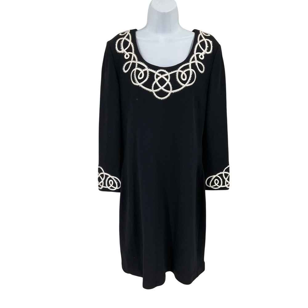 St. John Evening Dress Women 10 Black Wool Blend Vintage Luxury Soutache Knit